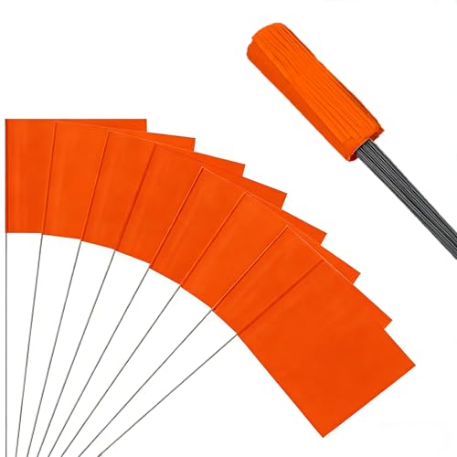50Pack Orange Marking Flags, JIZHGRAD 15x4x5 Inch Marker Flags Use for Yard & Lawn, Boundary & Dog Training, Survey & Landscape, Sprinkler & Surveyor, Garden & Construction, High Visibility, Sturdy, Versatile, UV & Weather Resistant