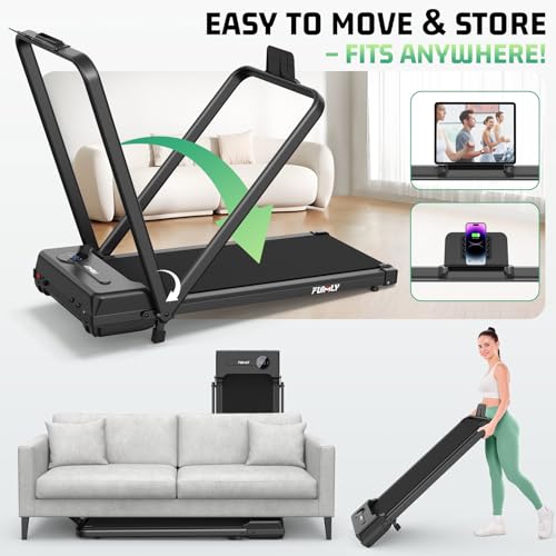 Image of FUNMILY Upgrade Walking Pad Folding Treadmill with 12% /15% Incline & Handle Bar, 3.5HP Foldable Under Desk Compact Treadmills for Home /Office /Gym, 400+lb Capacity, Shock Absorption