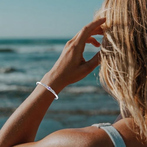 Amethyst Feather Cuff Bracelet Sterling Silver Adjustable Vintage Bangle, Bohemian Jewelry February Birthstone Gift for Her3