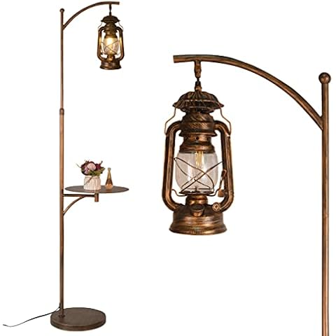 beaysyty Farmhouse Adjustable Floor Lamps with Tray Lantern Tall Standing lamp for Bedroom Home Decor for Office Cafe Den Living Room Bedroom, On/Off Foot Switch and Brushed Rustic (Red Copper) Cover