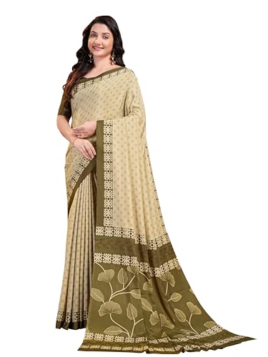 Image of Garden Vareli Floral Booti Print Crepe Saree With Unstitched Blouse Piece