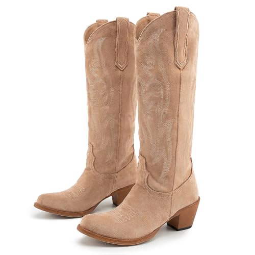 Image of Women's Mid Calf Cowboy Boots Western Pointed Toe Embroidered Boots