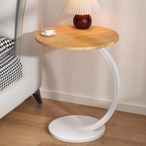 丸型 サイドテーブル ベッドテーブル おしゃれ ソファテーブルコーヒーテーブル C字型ベッド一人暮らし 食卓 ラウンドテーブル ダイニング 円卓 北欧風 組立簡単 コンパクト 軽量 小型 省スペース リビングルーム、寝室などに適しています(F)