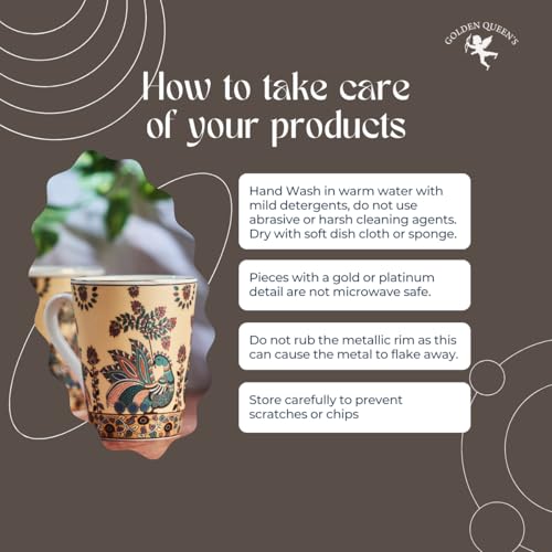 Image of GOLDEN QUEEN'S Elegant Floral Mugs: Set of 2 for Coffee, Tea, Milk | Ideal for Hosting, Casual Gatherings, or Your Daily Beverage Ritual | 24 Carat Gold on Rim - Handpainted Peacock 300 ml
