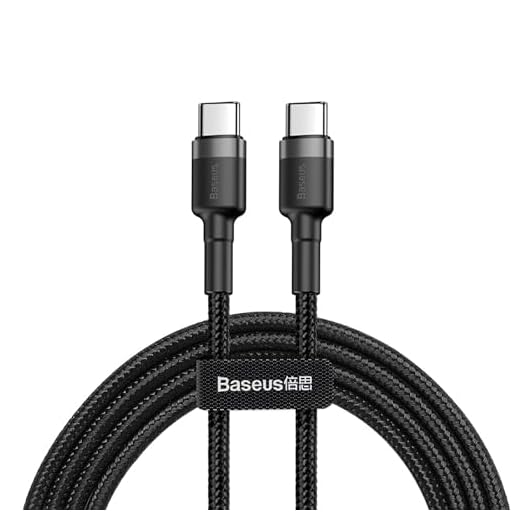 Cabo de 2 metros de Nylon BASEUS Turbo tipo C P/tipo C 60wats 3amp Cor Preto (2M - USB-C P/USB-C)