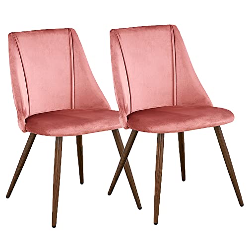 buybyroom Juego de 2 sillas de comedor, de cocina, de salón, tapizadas, con funda de terciopelo, patas de metal, color rosa Cover