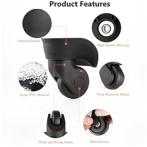 Luggage Suitcase Wheel,1 Pair Universal PVC Luggage Suitcase Swivel Wheels, Suitcases Replacement Wheels for Trolley,(W041-2 S)4