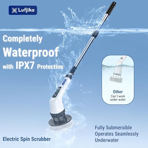 Image of Royal Electric Spin Scrubber, Cleaning Brush Scrubber for Home, 300RPM /Min, 8 Replaceable Brush Heads, 90 Min Work Time, 3 Adjustable Size, 2 Adjustable Speeds, for Bathroom, Floor Tiles (White)