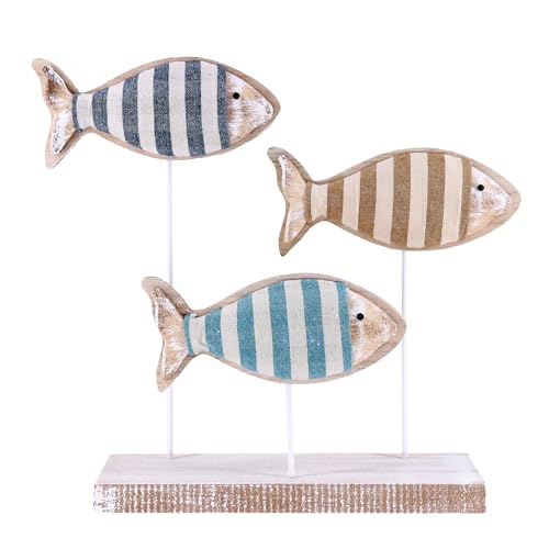 NAUTIMALL Wooden Fish Figurines with Jute Rope and Cotton String,