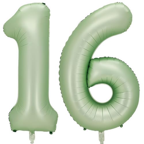 Image of Sage Green Number 16 Balloon,16 Balloon for Birthday Party Decorations | 16 Number Balloon,40 Inch 16 balloons,Helium-fillable,16 Foil Mylar Balloons,for Boys Girls Birthday Party Decorations