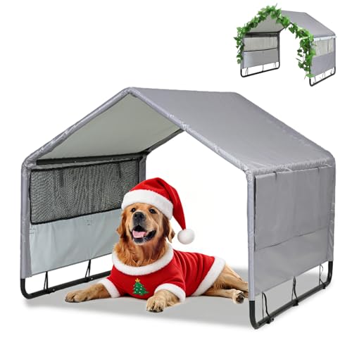 LitaiL Dog Shade Shlter Dog Tent for Small Large Dogs, Dog House Outdoor, Outside Sun Rain Dogs Canopy Pet House, Breathable Pet Tent with Mesh Windows, 47.2 X 47.2x37.8 inches, Grey