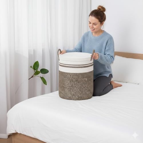 Image of lid Laundry Basket for Clothes, Toy Storage Basket, Storage Basket for Living room, Multi-Purpose, Extra Large Laundry Basket, Dirty Cloth Baskets, 15x20 in inch (LXH) (BG8)