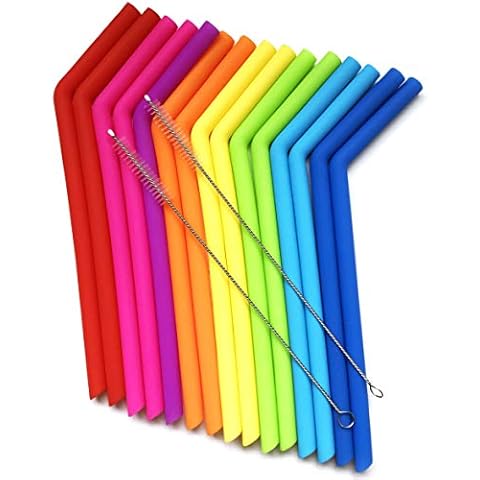 Juju World 15 Pajitas de Silicona Reutilizables con 2 Cepillos de Limpieza Cover