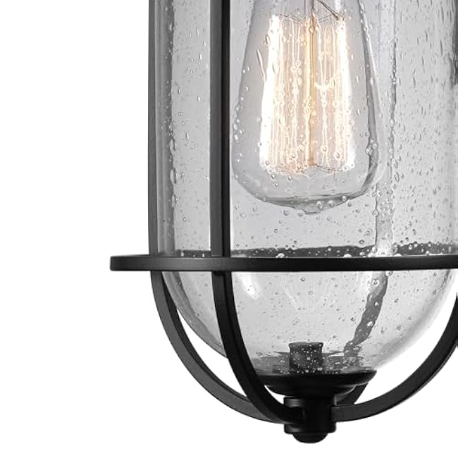 GLOBE Electric 44094 1-Light Outdoor/Indoor Wall Sconce, Black Finish, Seeded Glass Shade, Coastal Modern Design, Weather-Resistant, E26 Base