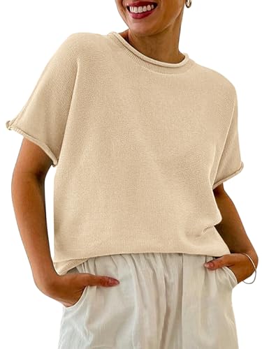 Image of Saodimallsu Women's Short Sleeve Lightweight Casual Crewneck Loose Fit Knit T-Shirt