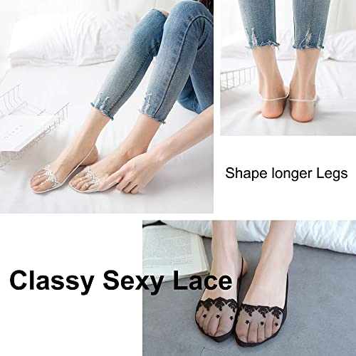 4 Pairs Breathable Lace No Show Socks, Toe Topper Half Socks, Low Cut Liner Slingback Sock.3