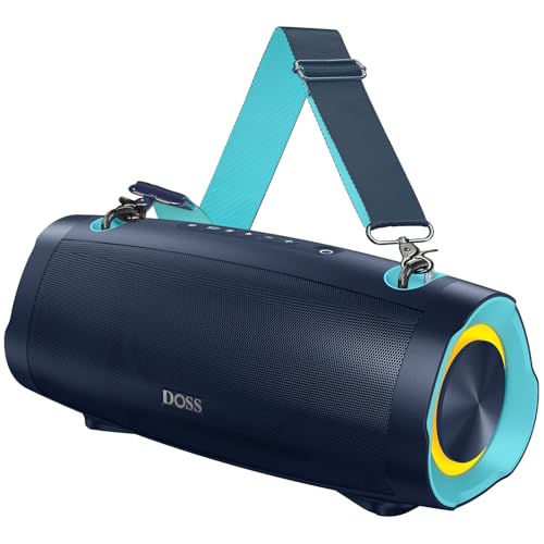 Image of DOSS Extreme Boom Pro D100 Bluetooth Speaker with 140W Peak, 70W Bold Sound, Extra Bass, 24H Playtime, Beat-Sync Lights, Built-in Battery Sharing, IPX6 Waterproof, Portable Strap for Outdoor-Blue
