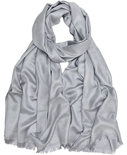 Gragengs Funken Metallic Pashmina Schals und Stola für Damen, Lange Party Tücher Einheitliche Farbe Zwei Töne,Hellgrau/Silber