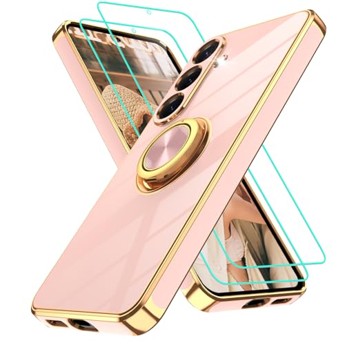 Coque Samsung S25 rose antichoc avec 2 verres et anneau