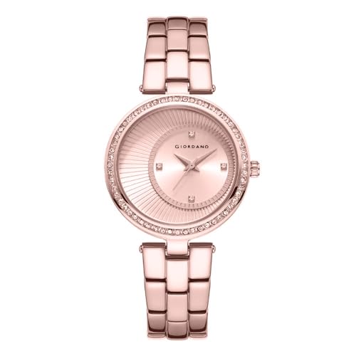 Giordano Unique Analog Watch for Women with Diamond Indices, Stainless Steel Strap and Crystal Embellished Bezel