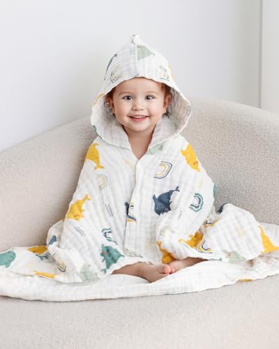 Image of Muslin Baby Hooded Towel 43 x 43 Inch (Dolphin)