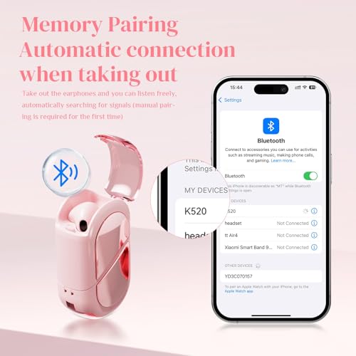 Image of Pink Heart Wireless Earbuds for Girls Kids, Cute Mini Tiny Small Invisible Earbuds Wireless Bluetooth for Small Ears Canals Women Rose Gold Kawai Blue Tooth Ear Buds for iPhone Android