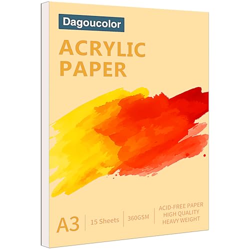 DagouColor Acrylpapier Pad für Malerei, A3 Zeichnungspolster für Acrylfarbe, 360gsm & Säurefrei, 15 Blätter Weißbuch Papier, Künstlerbuch für Künstler Erwachsene Kinder Jungen Mädchen