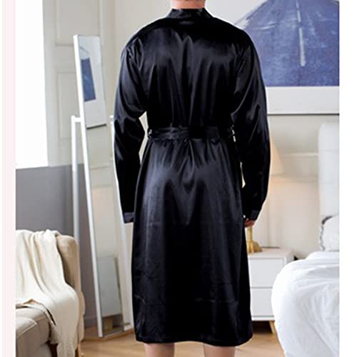 Men's Satin Robe Silky Bathrobe Soft Comfy Casual Bathrobe Fashion Comfy Solid Color Long Loungewear with Pocket4