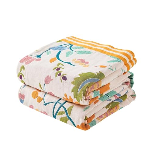 Image of XIBLC Boho Throw Blanket for Bed, 100% Cotton Soft Rustic Quilt Fall Blanket, 60 inchx80 inch Floral Printed Farmhouse Decor Bed Blankets, All Season Rustic Reversible Bohemian Throw Quilt