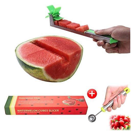 Yueshico Stainless Steel Watermelon Slicer Cutter Knife Corer Fruit Vegetable Tools Kitchen Gadgets with Melon Baller Scoop Extra