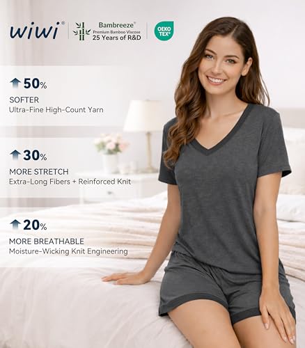 Image of WiWi Viscose from Bamboo Pajamas Set for Women Super Soft Short Sleeve Cooling Summer Plus Size Pjs Sets Sleepwear S-4X