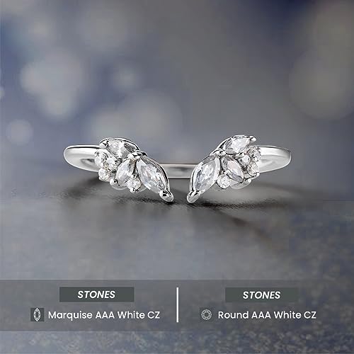 925 Sterling Silver 0.25CT AAA Cubic Zirconia Ring Enhancer for Engagement Rings Open Curved Wedding Band for Women Guard Stackable Rose Gold Plated Size 4-102