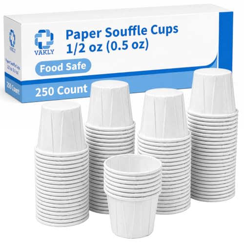 Vakly Paper Souffle Cups 0.5 oz (250 Pack) Disposable Portion Cups for Medication Pills Condiments Food Tasting & Dessert Samples