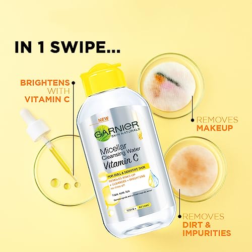 Image of Garnier Skin Naturals, Cleansing Water, Cleansing & Brightening, Micellar Water with Vitamin C, 125 ml (Pack of 2)