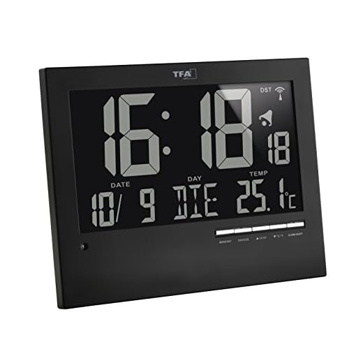 TFA Dostmann Digital radioklocka med automatisk bakgrundsbelysning, med inomhustemperatur, datum, veckodag, svart, 60,4508
