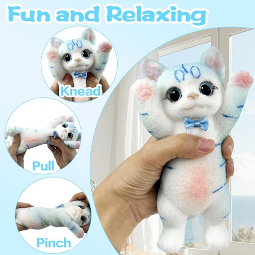 Image of Big Hand Painted Cat Squishy Toys,Large Cute Ultra Soft Kitty Squeeze Fidget Toys for Stress Relief ,Kawaii Squishies Sticky Animal Toys for Adults Kids,Decompression Sensory Balls Toys (Bule)