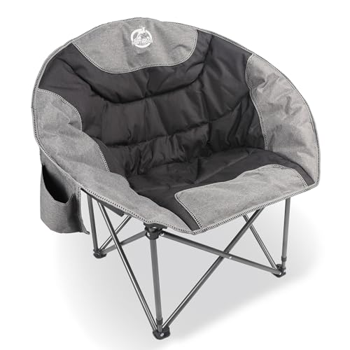 Northroad Folding Compact Camping Moon Chair, Outdoor Padded Saucer Round Chair w/Cup Holder Supports up to 300 lbs for Beach Hiking Fishing Picnic Lawn,Black