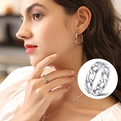 Silvora VR19243B-9-USS Sturdy Man Ring 925 Sterling Silver Knot Cuban Link Chain Jewelry Women Band Stacking Rings Size 9 thumb #4