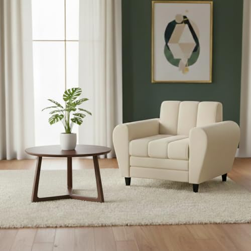 Image of Torque Bali Fabric 1 Seater Sofa for Living Room (Beige) | Comfortable 1 Seat Sofa |Wooden Sofa One Seater Couch for House Warming Gifts 1 Year Warranty