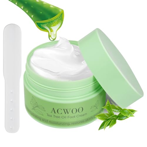 ACWOO Crème Pieds Réparatrice Hydratante, 200g Crème Réparatrice Pieds Très Secs Avec Huile De Tea Tree Et Jus d'Aloe Vera, Crème Pieds Anti-Crevasses Crème Pieds Nutrition Intense Pour Peaux Dures