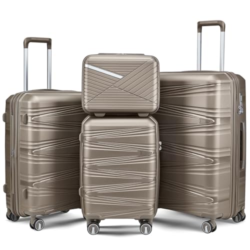 TRAVELEO Luggage Set 4 Piece with Spinner Wheel, TSA Approved Expandable Hardshell Suitcase,...
