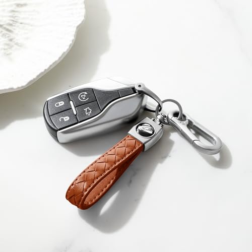 Image of Gkeygo Carabiner Keychain, Universal Heavy Duty Woven Handmade Leather Key Chain, Car Fob Key Keychains with 360 Degree Rotatable Snap Swivel and Anti-Lost D-Ring for Men and Women, Silver - Brown