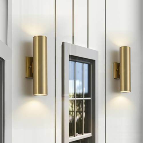 Image of 2 Packs Up and Down Lights Outdoor Wall Light Fixture 11.8 inch Gold Outdoor Sconces Wall Lighting Mount on House Porch & Patio Garage Entrance