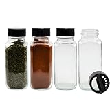8-Ounce French Square Spice Jars, Spice Shaker/Pourer with Lid (4 Pack); Great for Spices, Herbs, Seasonings and More