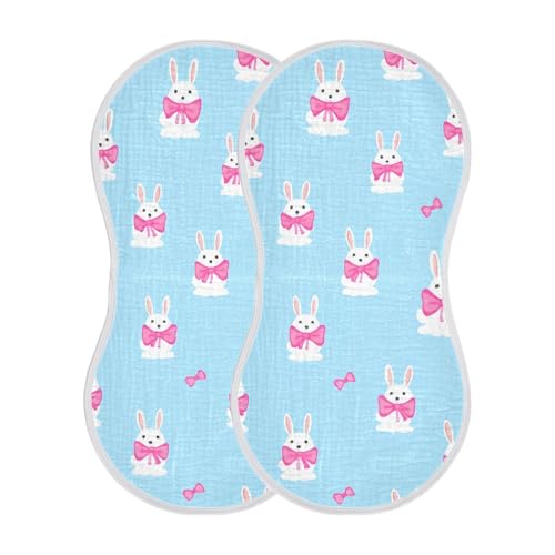 4 Pack Baby Burp Cloths, Soft Absorbent Burping Cloths for Babies, Cotton Milk Spit Up Rags, Large Size for Newborns, Baby Boys and Girls (Bunny Bow Pattern)3