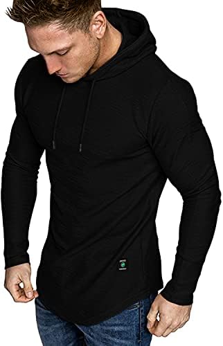 Aiyino Men's Long Sleeve Athletic Hoodies Sport Sweatshirt Solid Color Fashion Pullover L Black