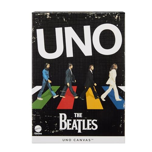 Mattel Games - UNO Canvas The Karten für Kinder, Erwachsene und Familienabende mit Illustrationen und Bildern inspiriert von den Beatles, Spiel zum Thema Musik, HYH42, Mehrfarbig