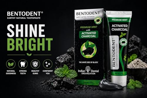 Image of BENTODENT TOOTHPASTE Activated Charcoal Toothpaste -Teeth Whitening, Cavity Protection - Natural Toothpaste, No Fluoride & No SLS (100 Grams)