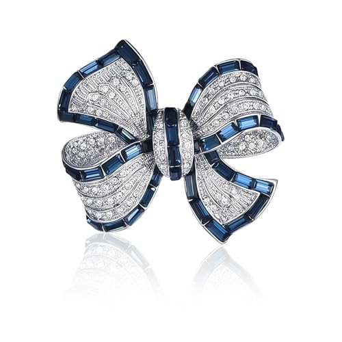 BelleFlair Broche para Mujer en Plata con Diseño de Lazo, Joyería Vintage de Cristal con Piedras Azules, Elegantes Broches y Pines para Mujer, Accesorios de Moda para Bodas y Fiestas