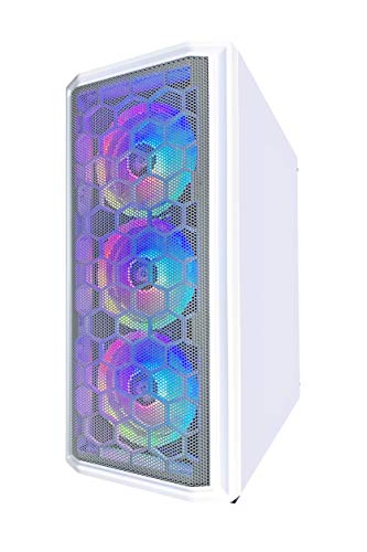 Apevia Predator-Wh Mid Tower Gaming Case With 1X Tempered Glass Panel, Top Usb3.0/Usb2.0/Audio Ports, 4X Rgb Fans, White Case #TOP1